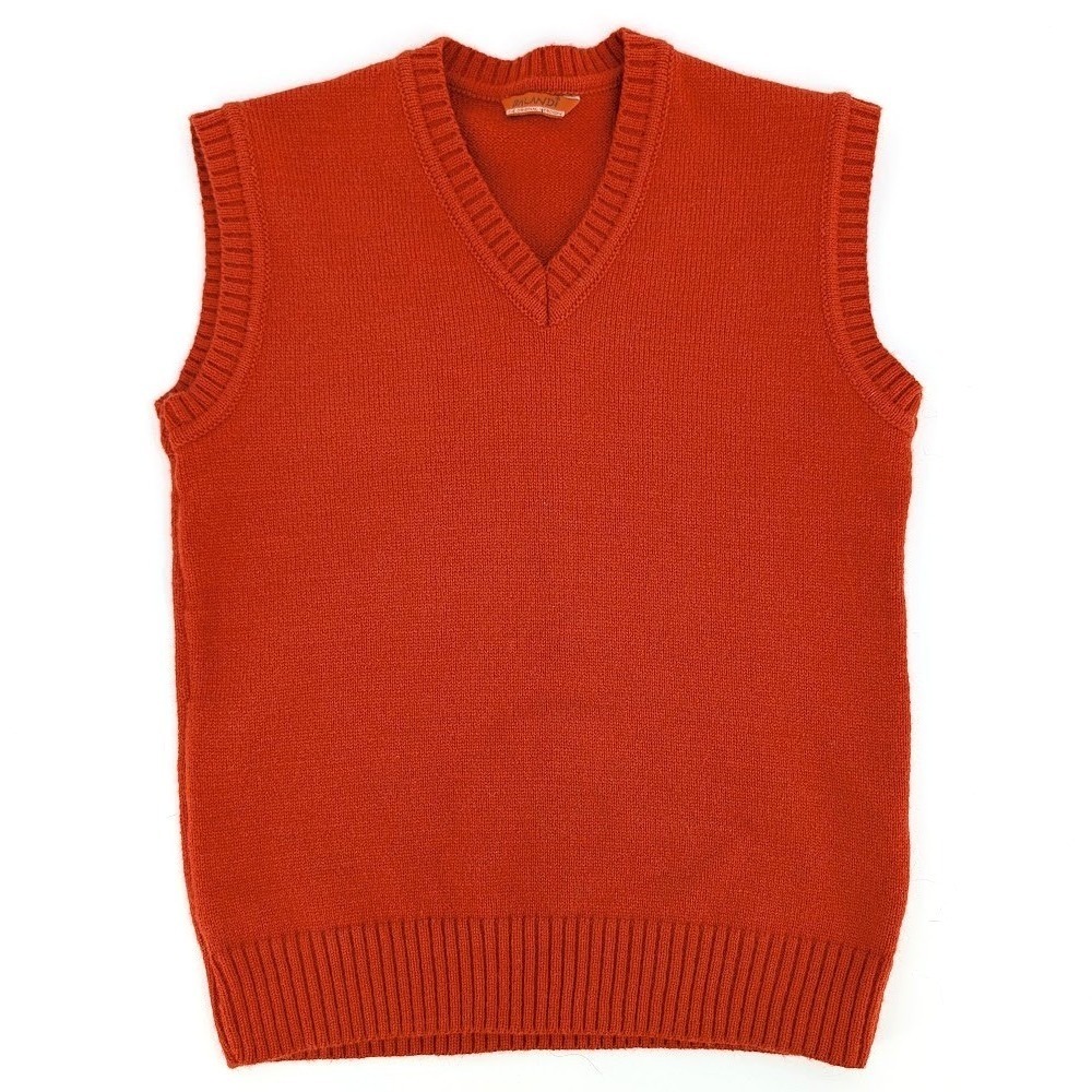 Balandi Wool Blend V-Neck Sweater Vest Burnt Orange Knit Made in Turkey